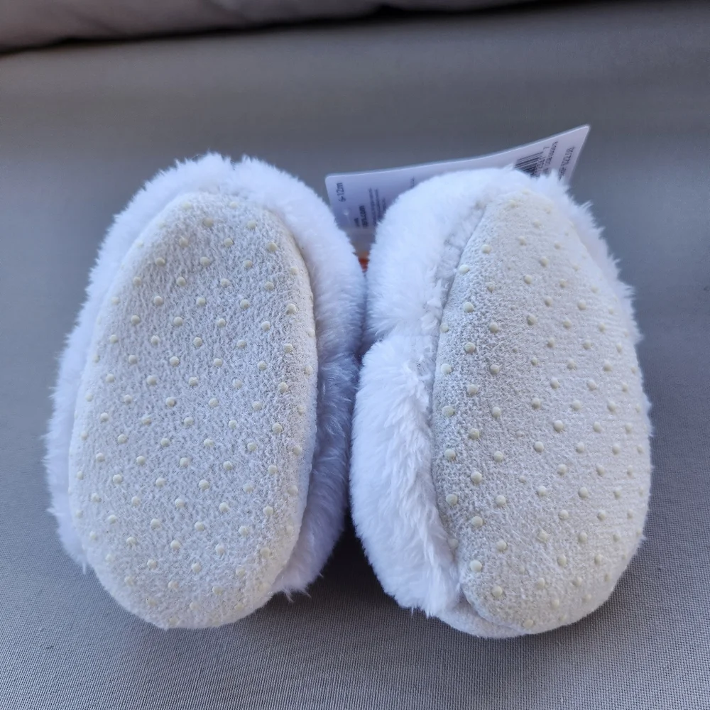 Carters White fuzzy unicorn slippers